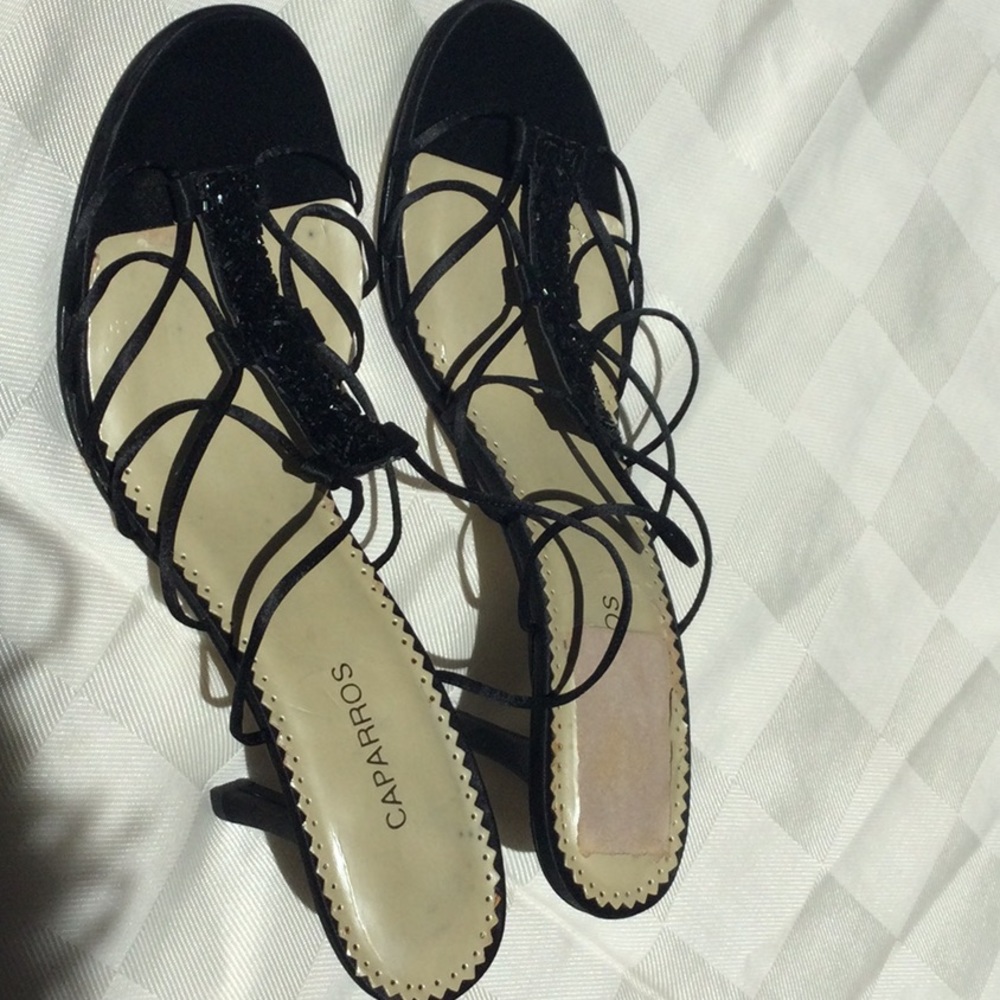 Gorgeous Vintage Caparros Black Strappy 3” Heels with Sparkley Enhancement - Picture 6 of 11
